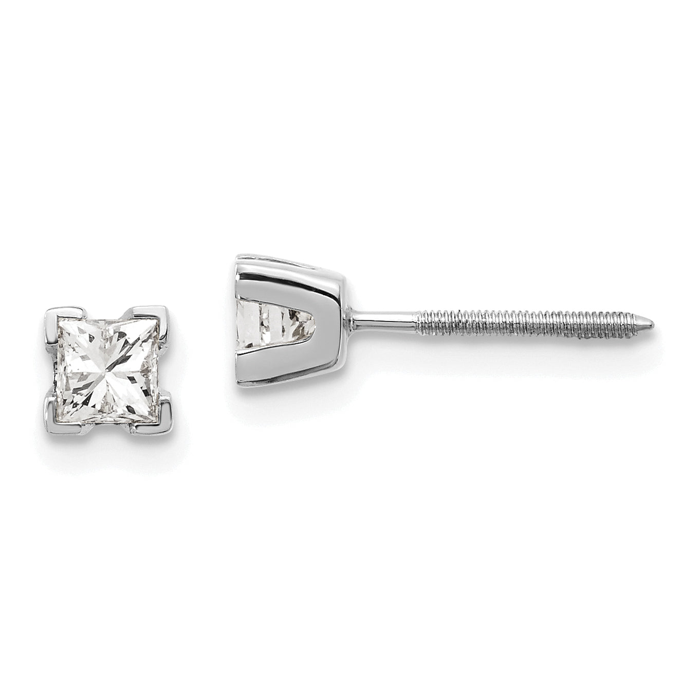 14k White Gold AA Quality Complete Princess Cut Diamond Earrings