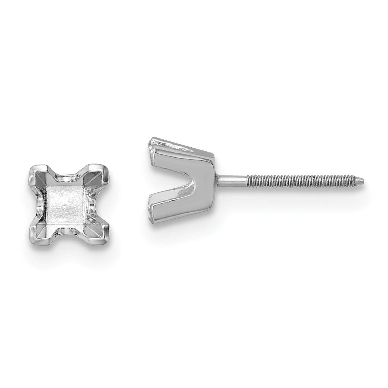 14k White Gold 3.75mm Princess Cut Stud Earring Mounting (No Stone Included)s