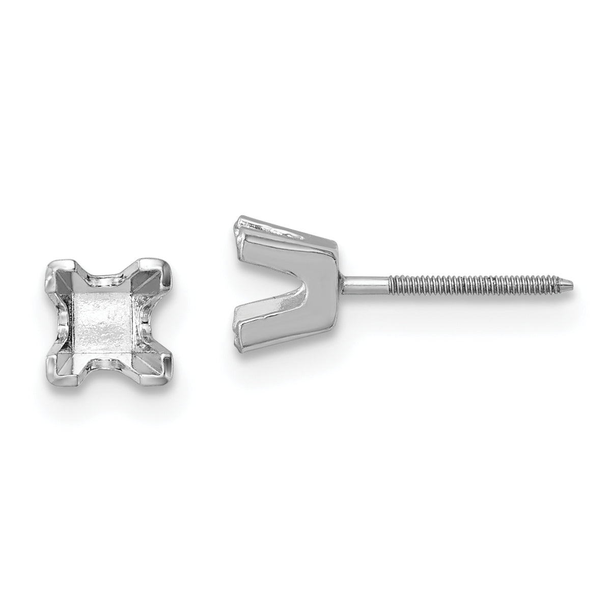 14k White Gold 3.75mm Princess Cut Stud Earring Mounting (No Stone Included)s