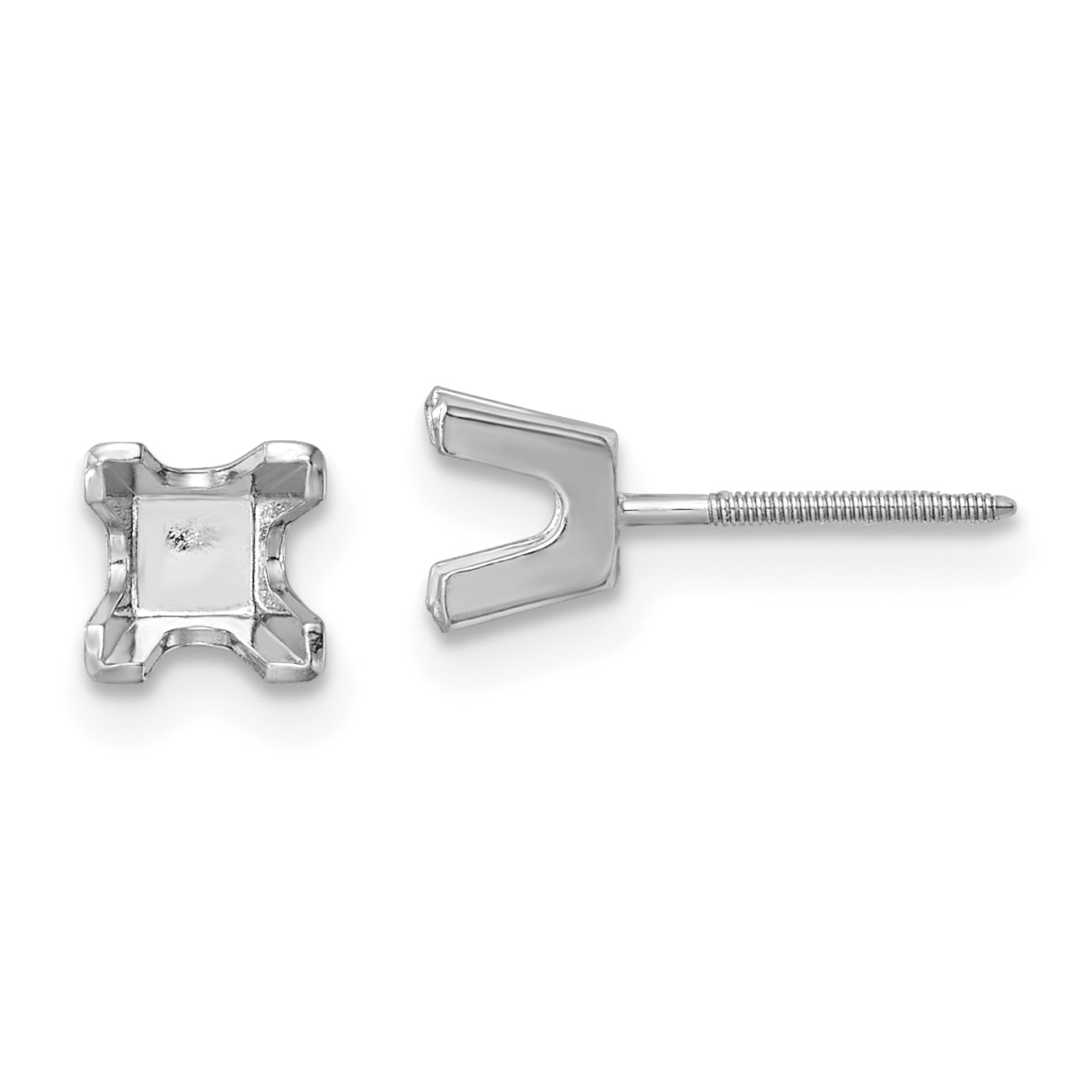 14k White Gold 4mm Princess Cut Stud Earring Mounting (No Stone Included)s