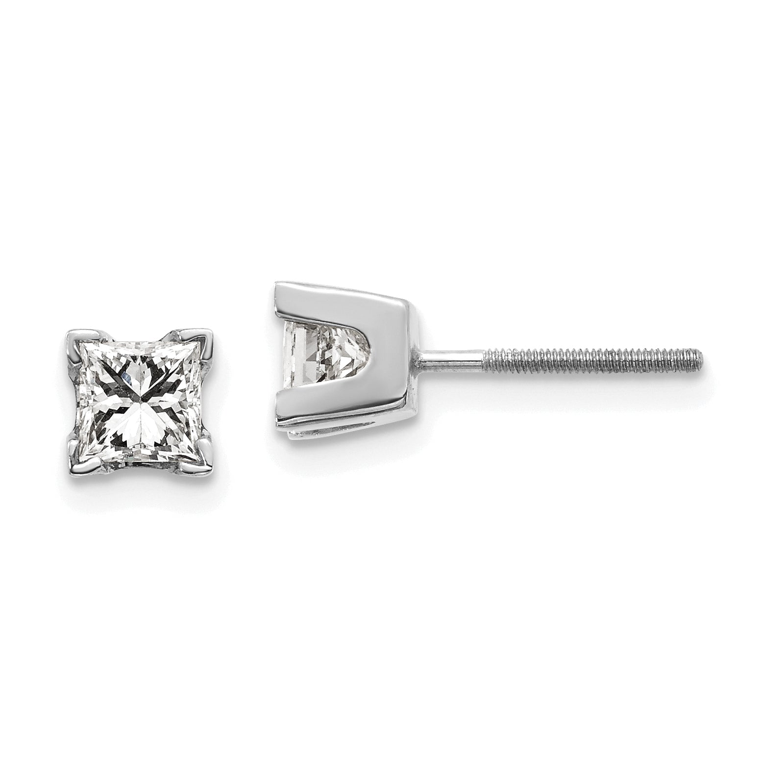 14k White Gold AA Quality Complete Princess Cut Diamond Earrings Main image