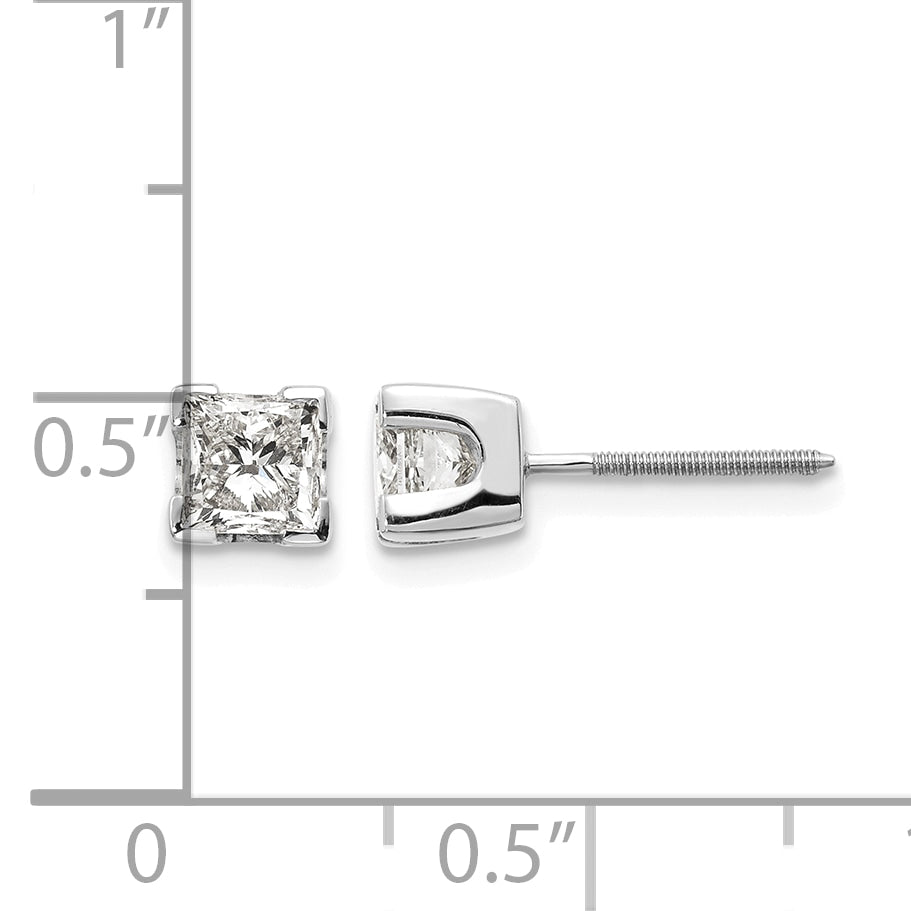 14K White Gold 1 ct Princess-Cut Diamond Stud Earrings