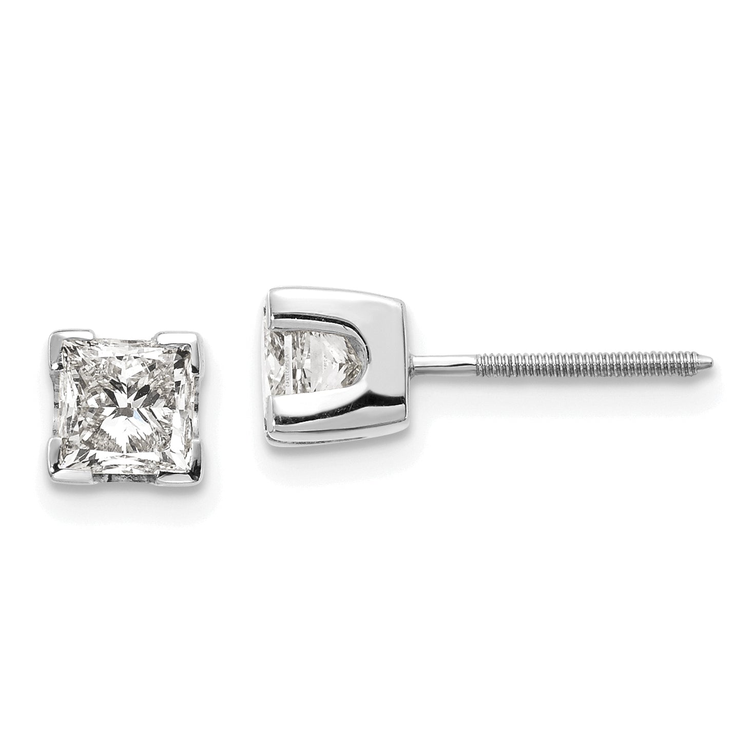 14k White Gold 1ct AAA Quality Complete Princess Cut Diamond Earrings Main image