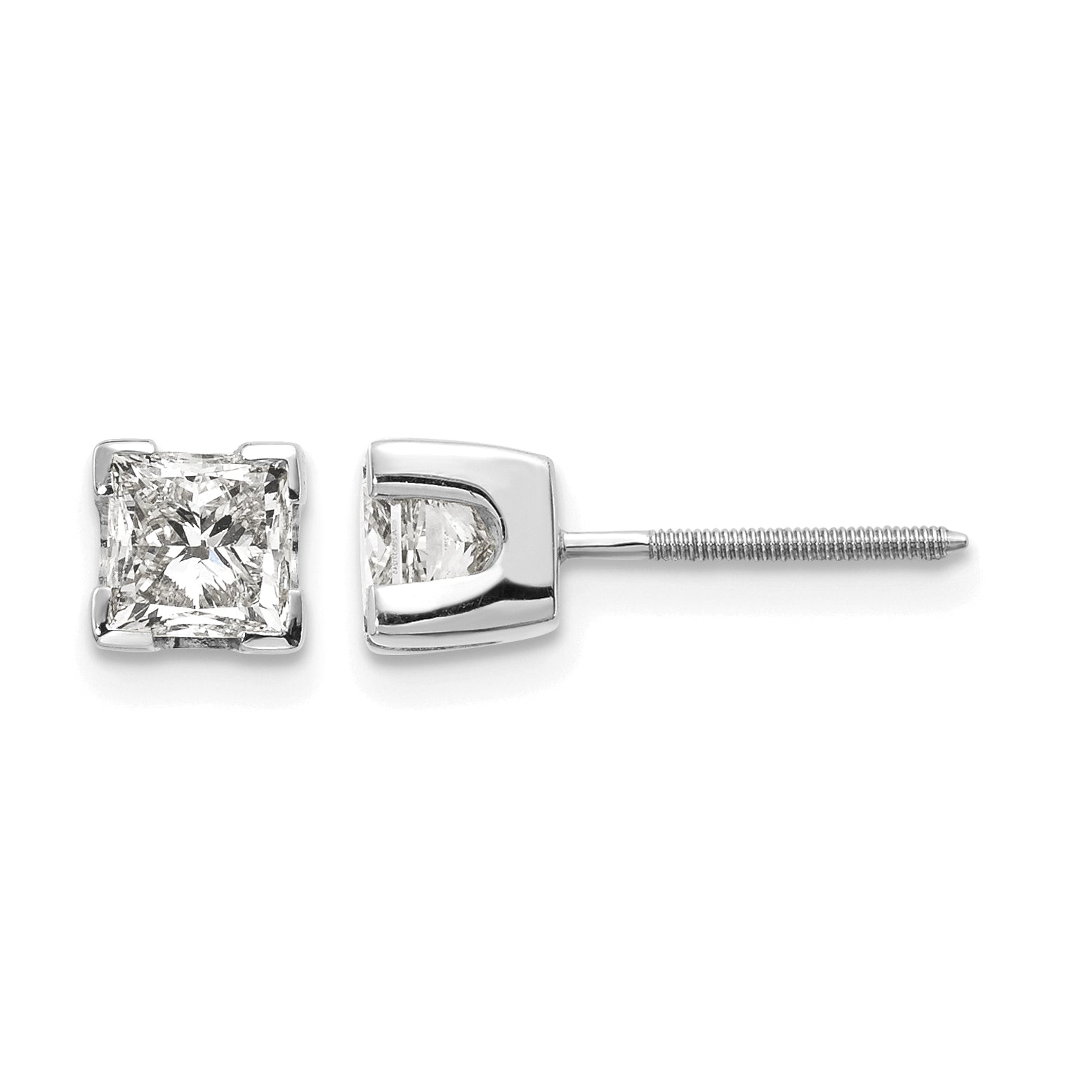 14K White Gold 1 ct Princess-Cut Diamond Stud Earrings Main image