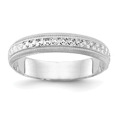 14k White Gold 3.75mm Design Etched Wedding Band Size 8.5
