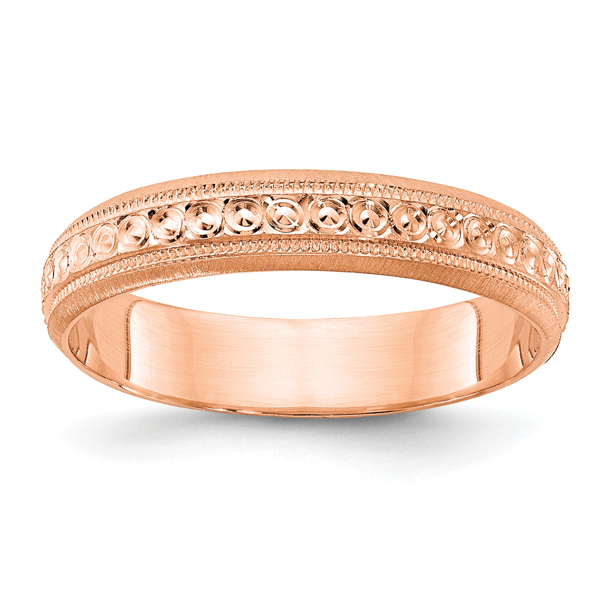 14k Rose Gold 3mm Design Etched Wedding Band Size 8.5