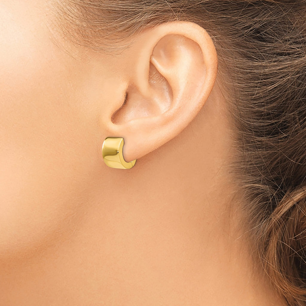 Round Hoop Earrings in 14K Yellow Gold, 10mm Hinged - Sophia Jewelers