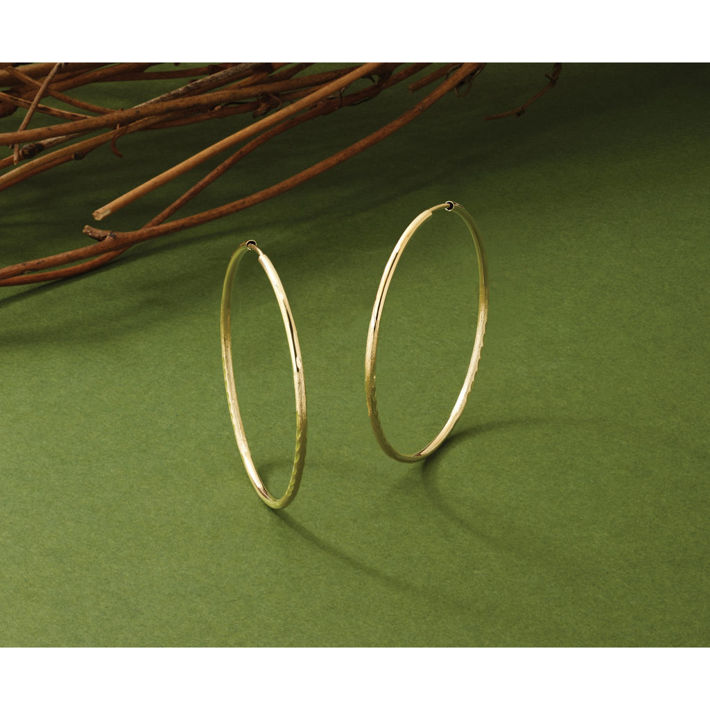 Endless Hoop Earrings in 14K Yellow Gold, 1.5x40mm Satin & Diamond-Cut - Sophia Jewelers