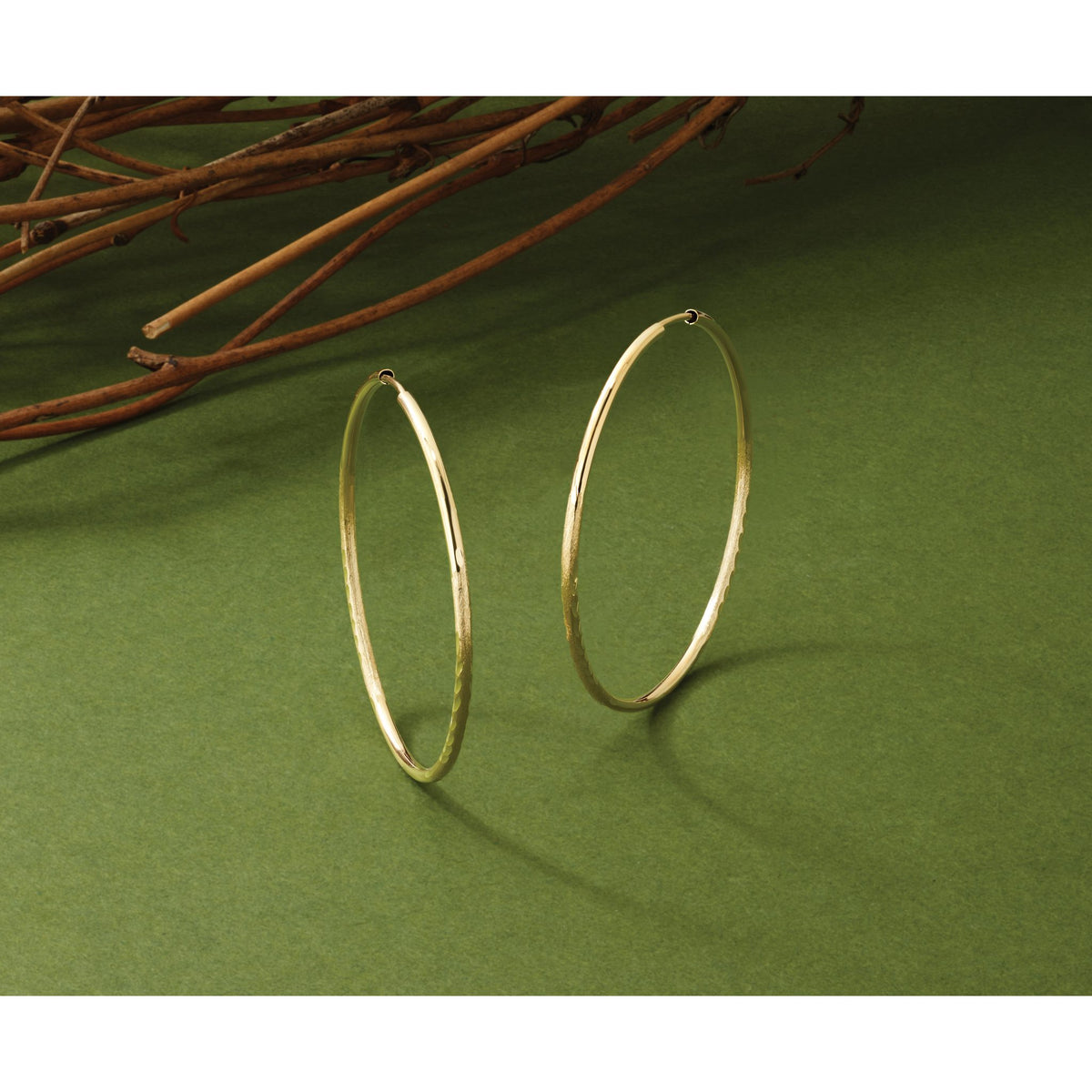 Endless Hoop Earrings in 14K Yellow Gold, 1.5x40mm Satin & Diamond-Cut - Sophia Jewelers