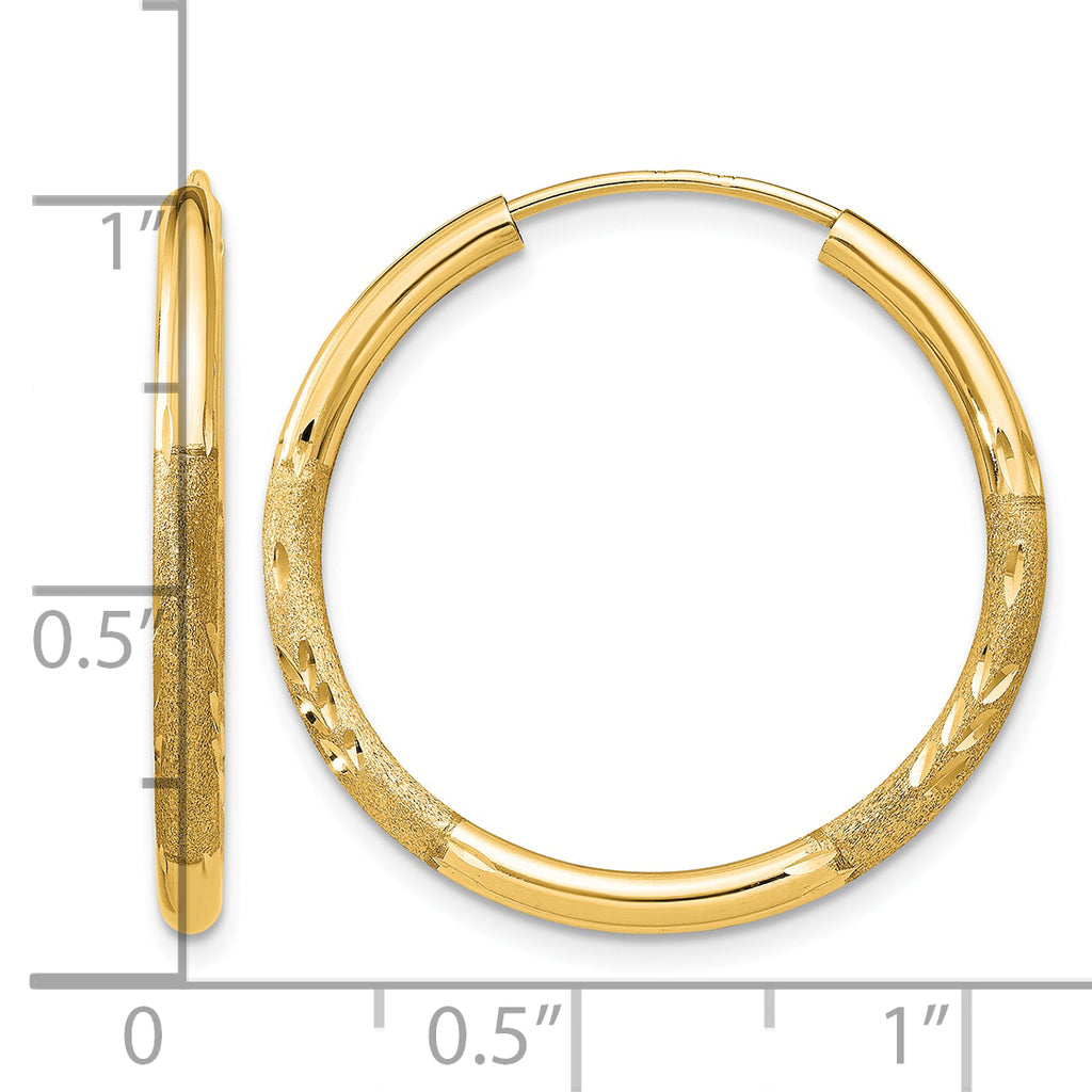 14k 2mm Satin Diamond-cut Endless Hoop Earrings - Sophia Jewelers