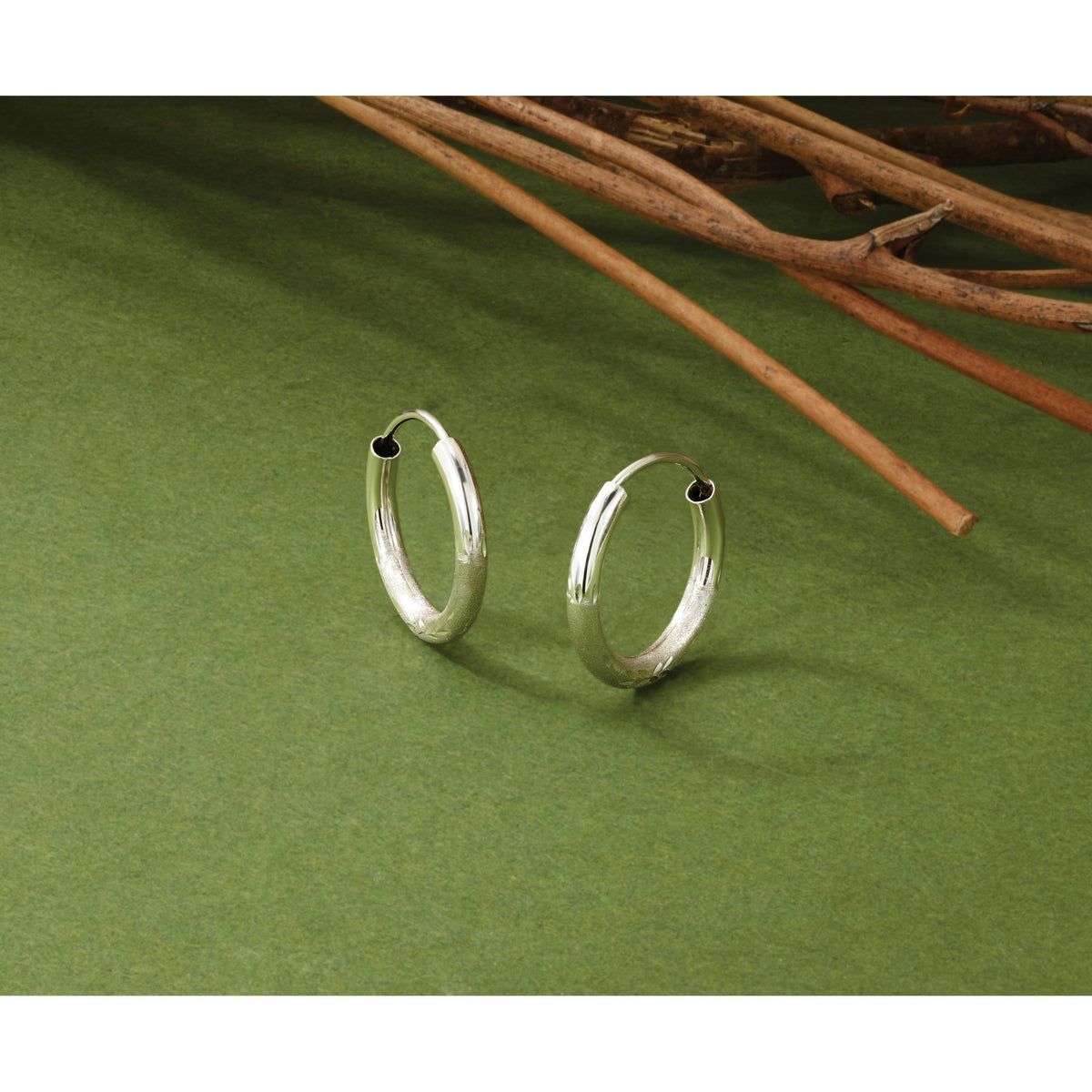 Endless Hoop Earrings in 14K White Gold, 2x12mm Diamond-Cut - Sophia Jewelers