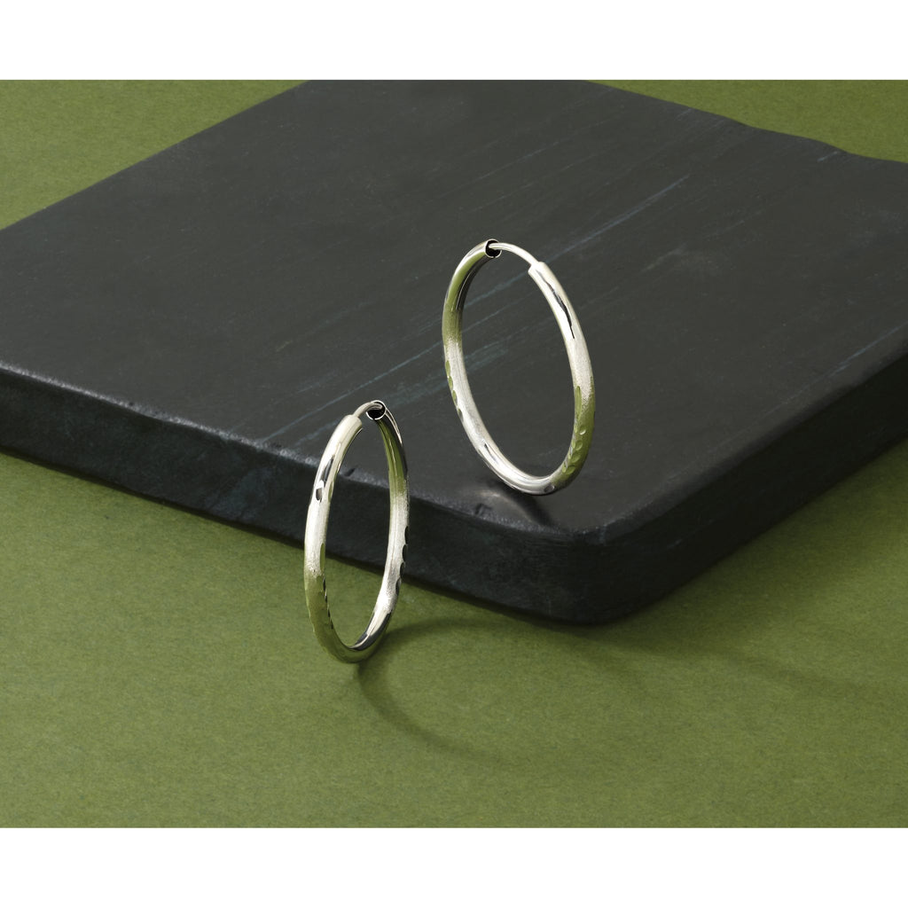 Endless Hoop Earrings in 14K White Gold, 2x20mm Diamond-Cut - Sophia Jewelers