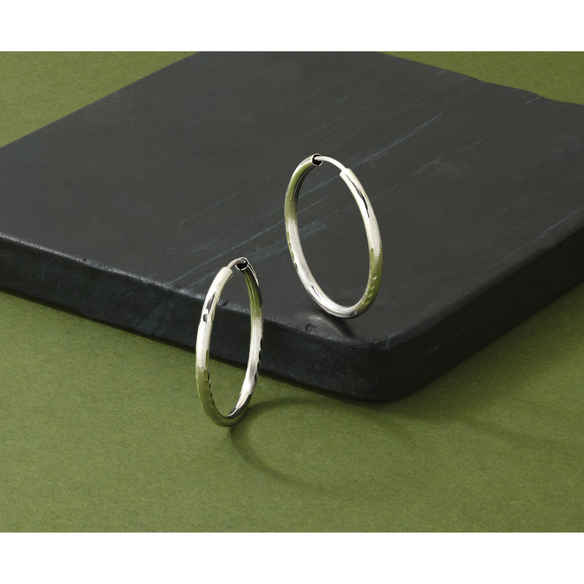 Endless Hoop Earrings in 14K White Gold, 2x20mm Diamond-Cut - Sophia Jewelers