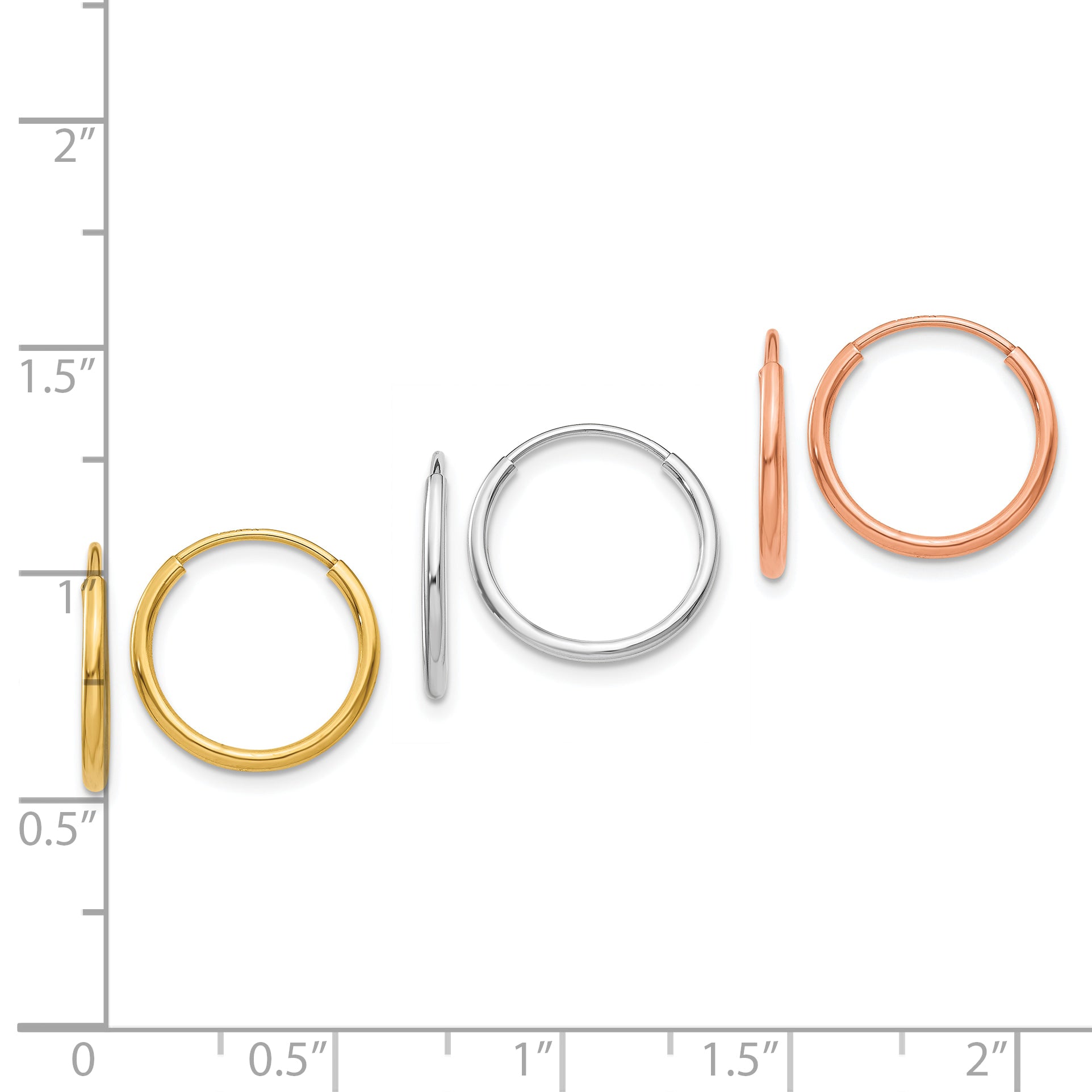 14k 1.25mm YG/WG/RG Endless Hoop Earring Set Secondary image