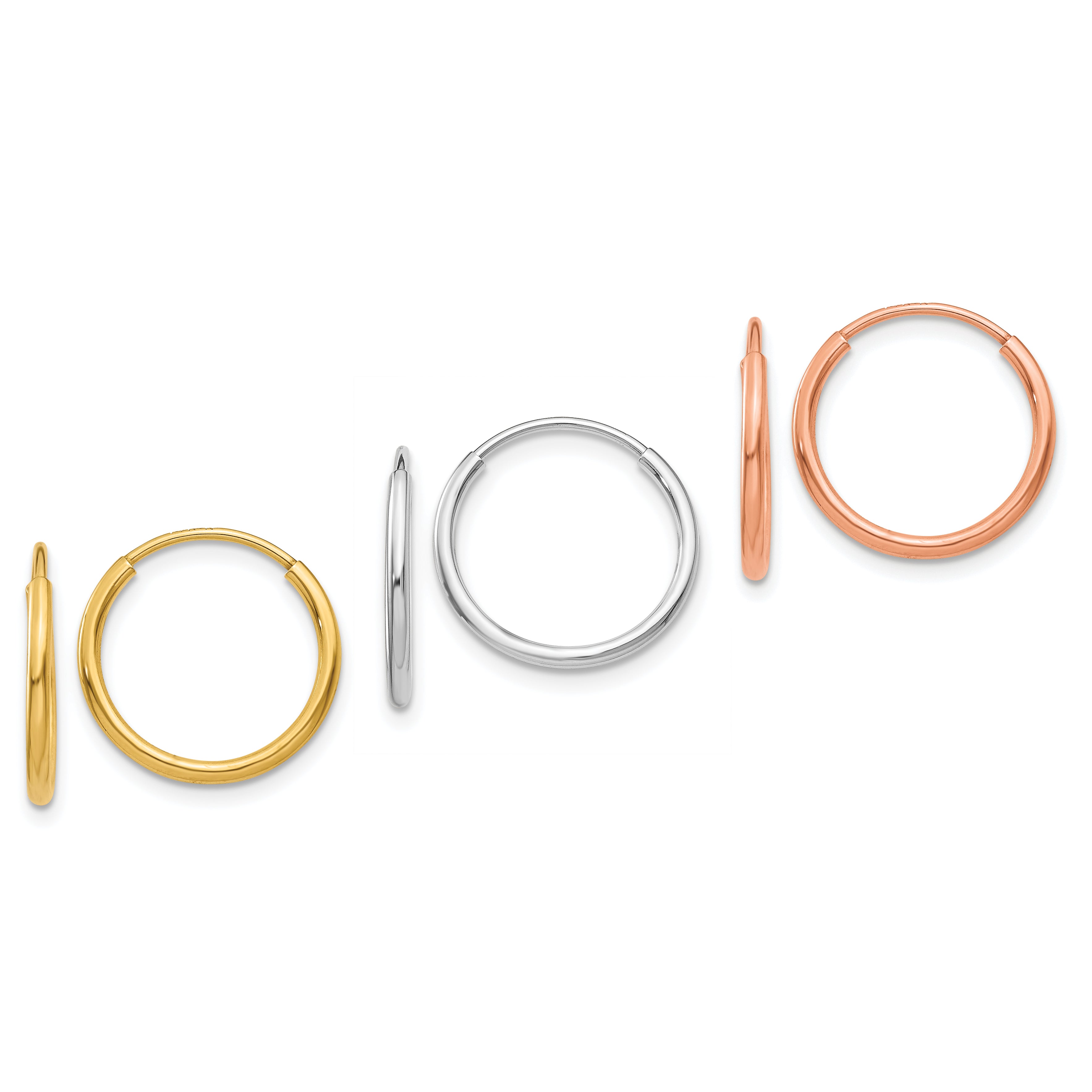 14k 1.25mm YG/WG/RG Endless Hoop Earring Set Main image