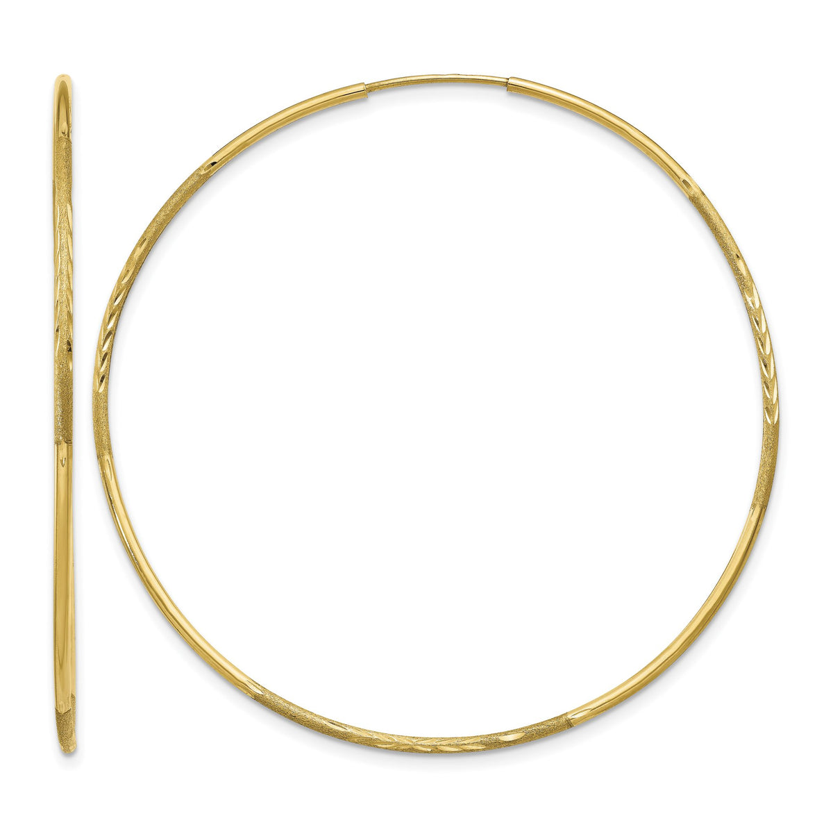 Endless Hoop Earrings in 14K Yellow Gold, 1.2x50mm Diamond-Cut - Sophia Jewelers