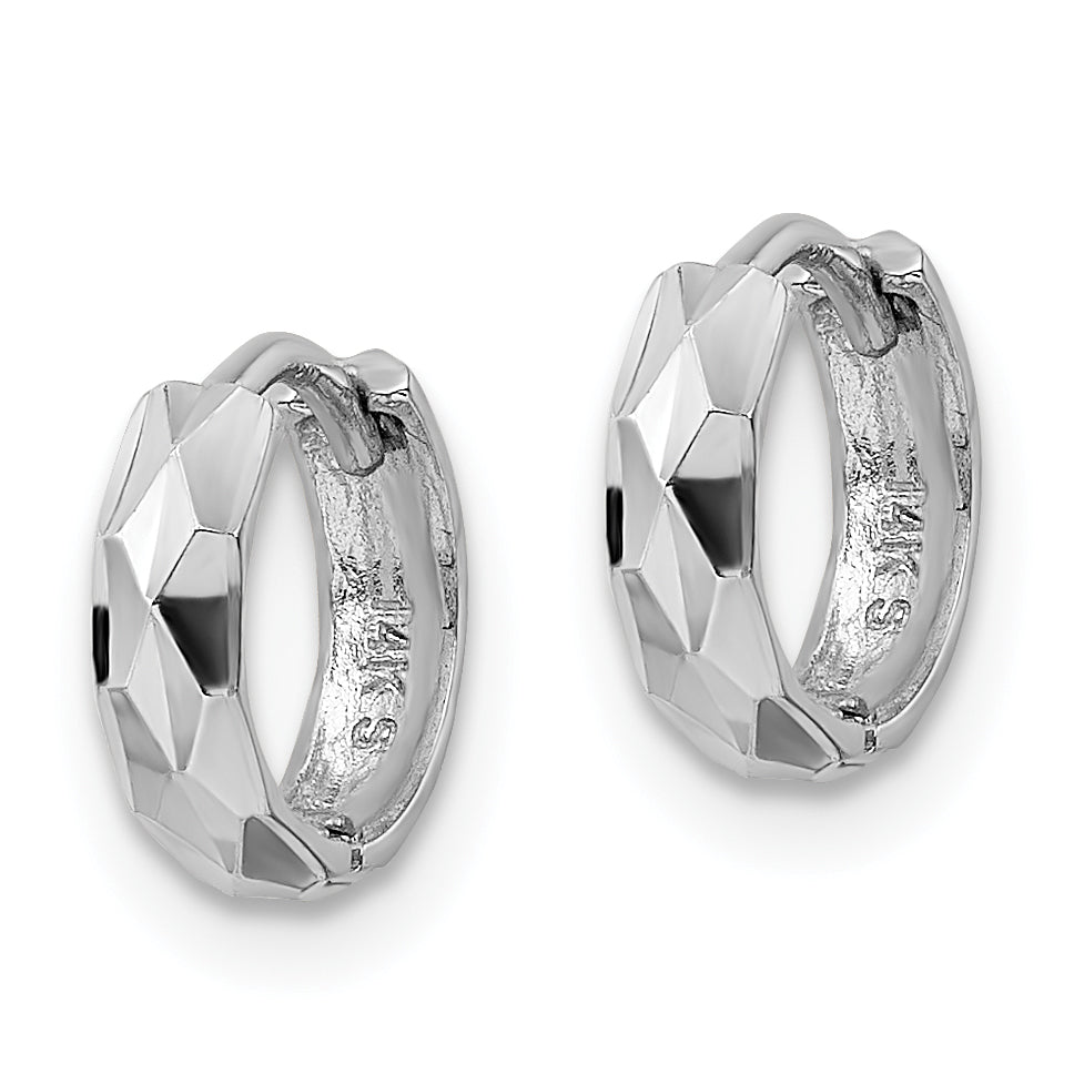 14k White Gold D/C Hinged Hoop Earrings