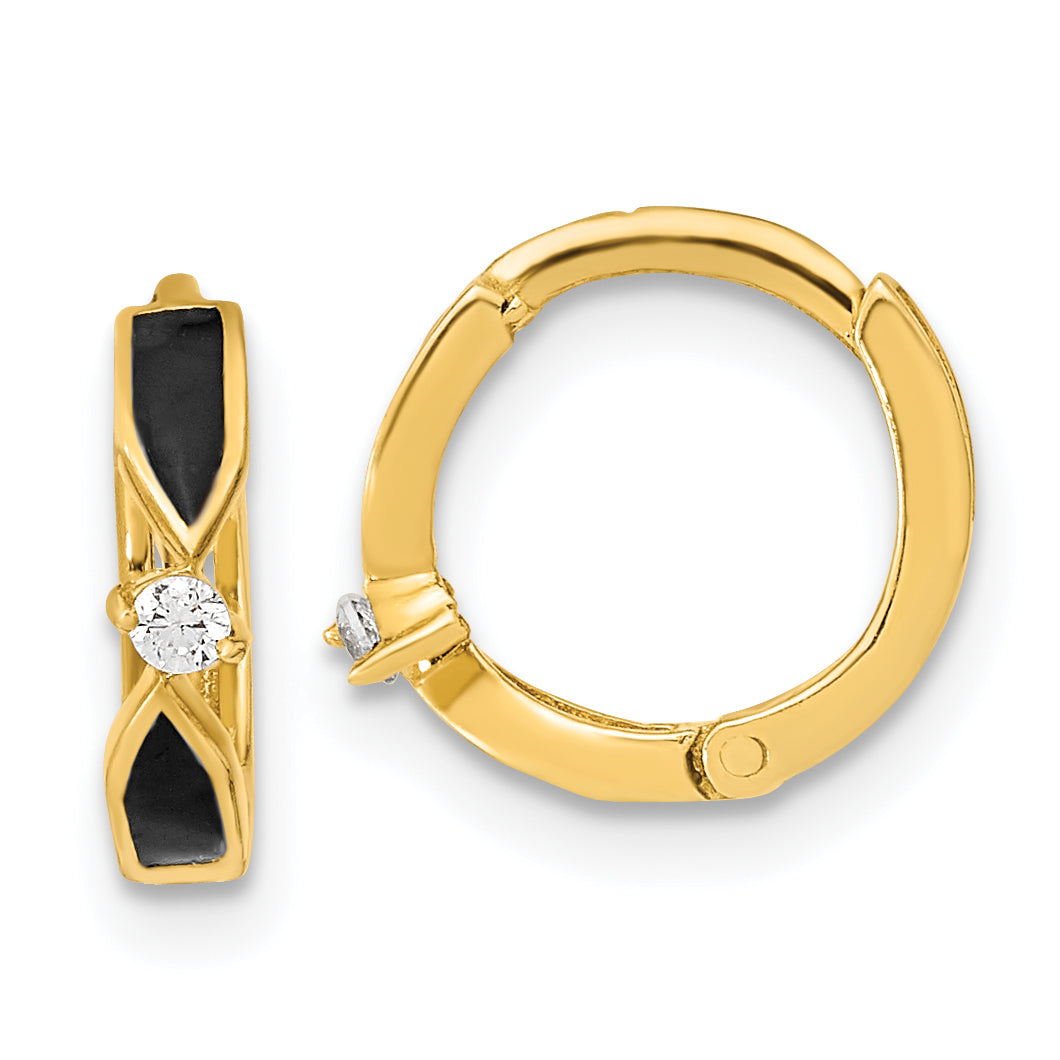 14K Polished Black Onyx Hoop Earrings Main image