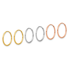 14k Yellow White and Rose Gold 1.20mm Endless Hoop Earring Set