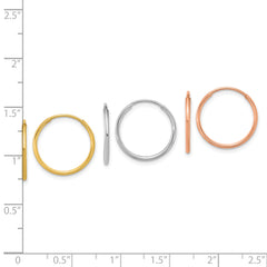 14k Yellow White and Rose Gold 1.20mm Endless Hoop Earring Set