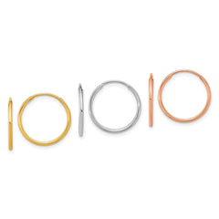 14k Yellow White and Rose Gold 1.20mm Endless Hoop Earring Set