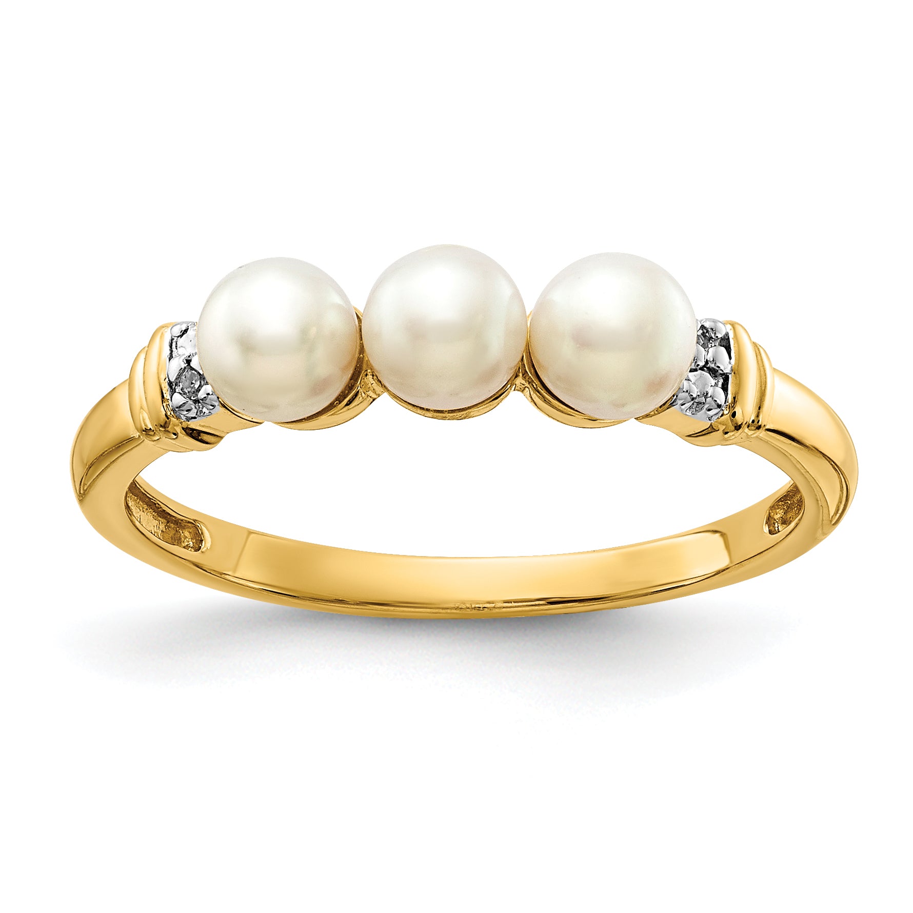 14k Diamond and FW Cultured 3-Pearl Ring Main image