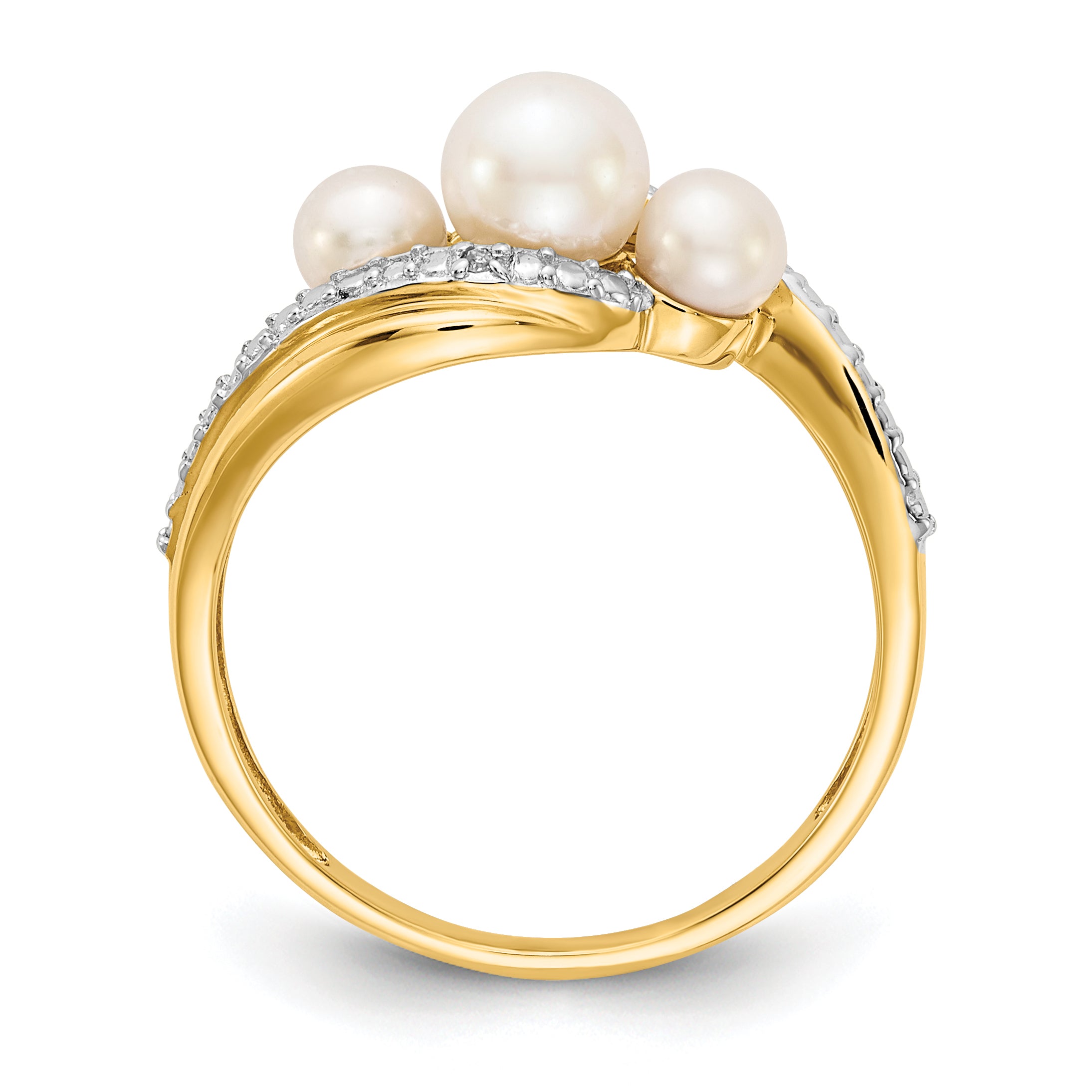 14k Diamond and FW Cultured 3-Pearl Bypass Ring Secondary image