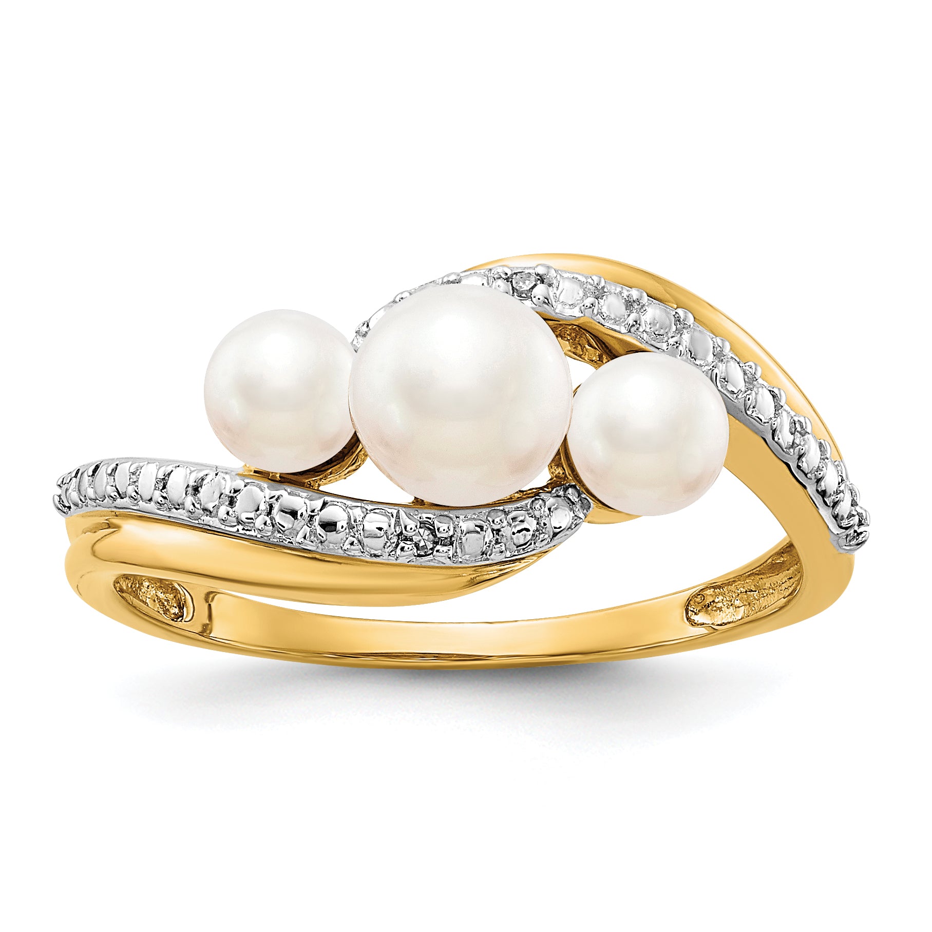 14k Diamond and FW Cultured 3-Pearl Bypass Ring