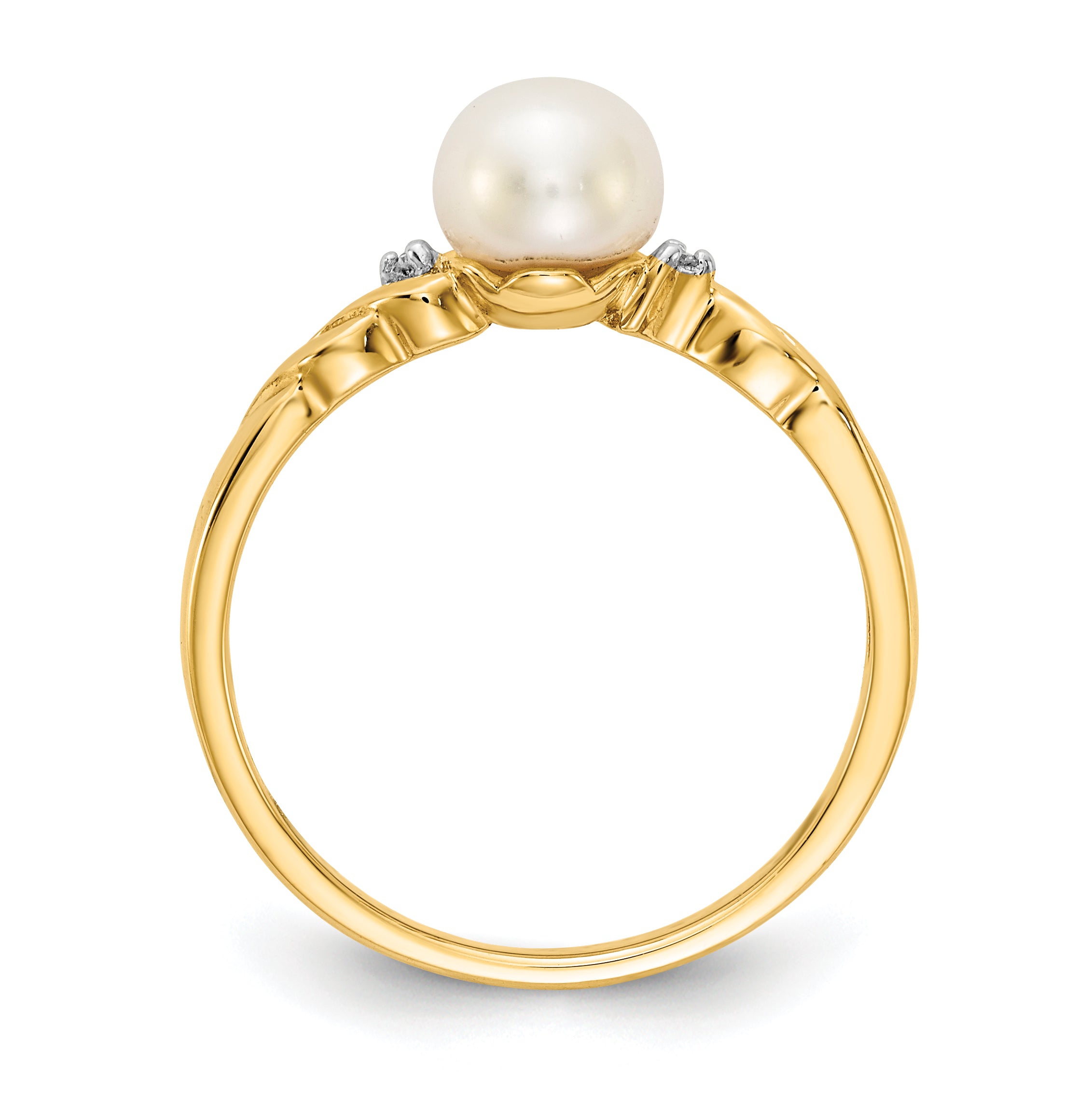 14k FW Cultured Pearl and Diamond Twist Ring Secondary image