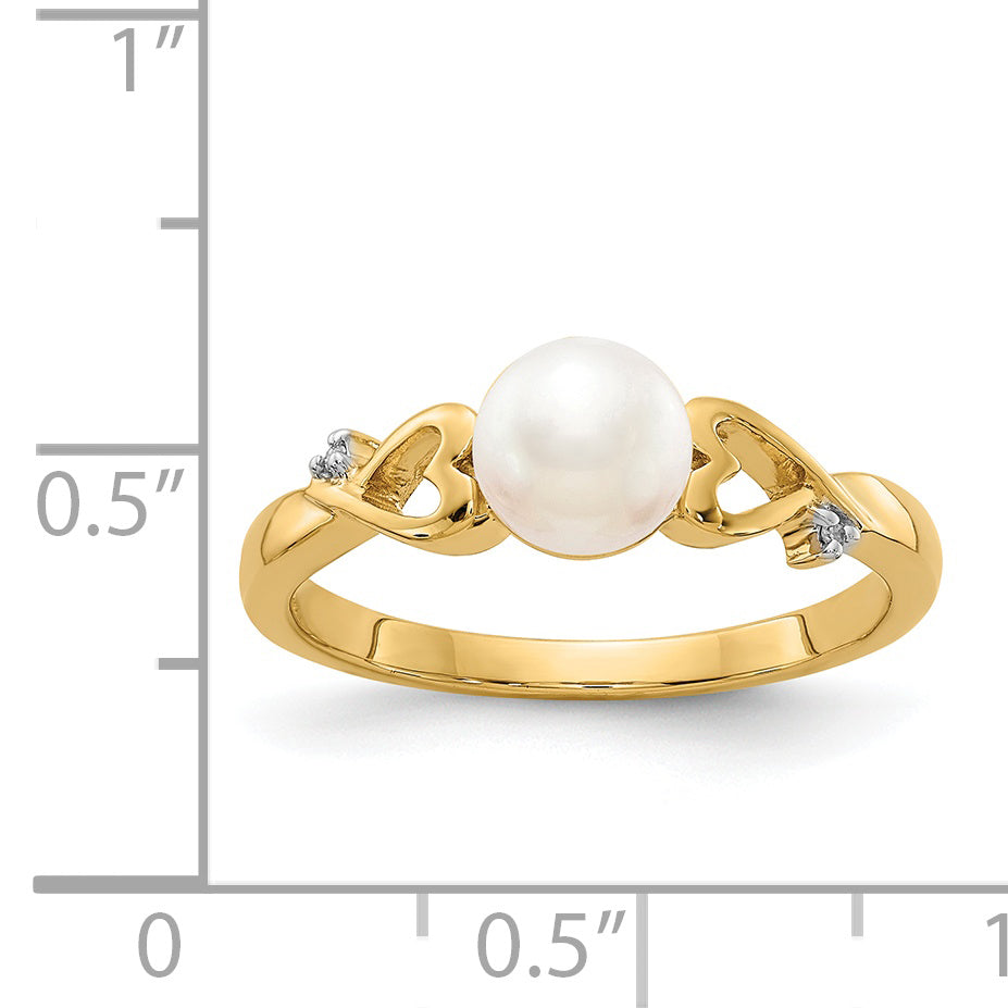 14k Diamond and Freshwater Cultured Pearl Heart Ring