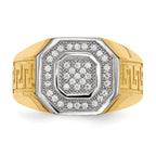 14kw/ Rhodium Mens Micro Pave CZ Octagon & Greek Key Ring