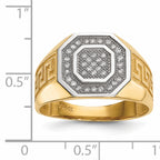 14kw/ Rhodium Mens Micro Pave CZ Octagon & Greek Key Ring