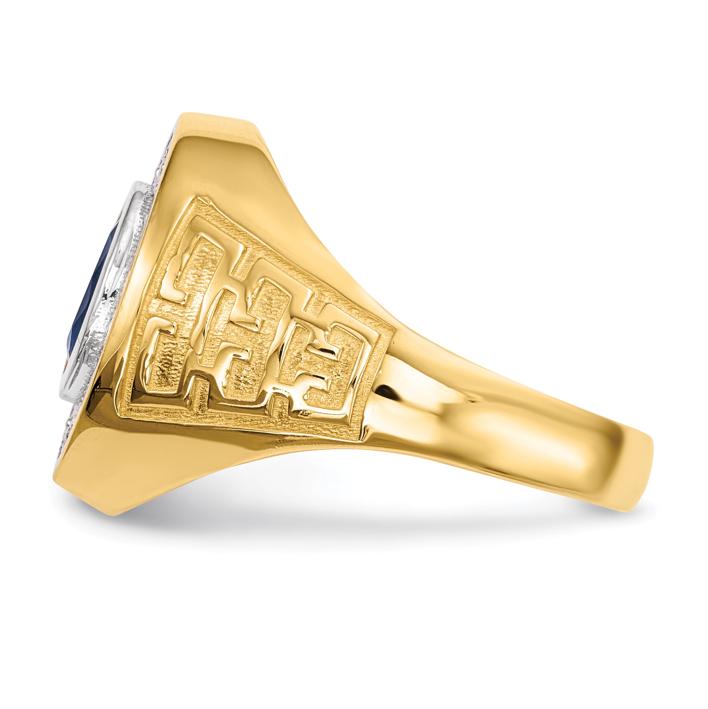 14k w/ Rhodium CZ & Oval Blue CZ Mens Ring Secondary image