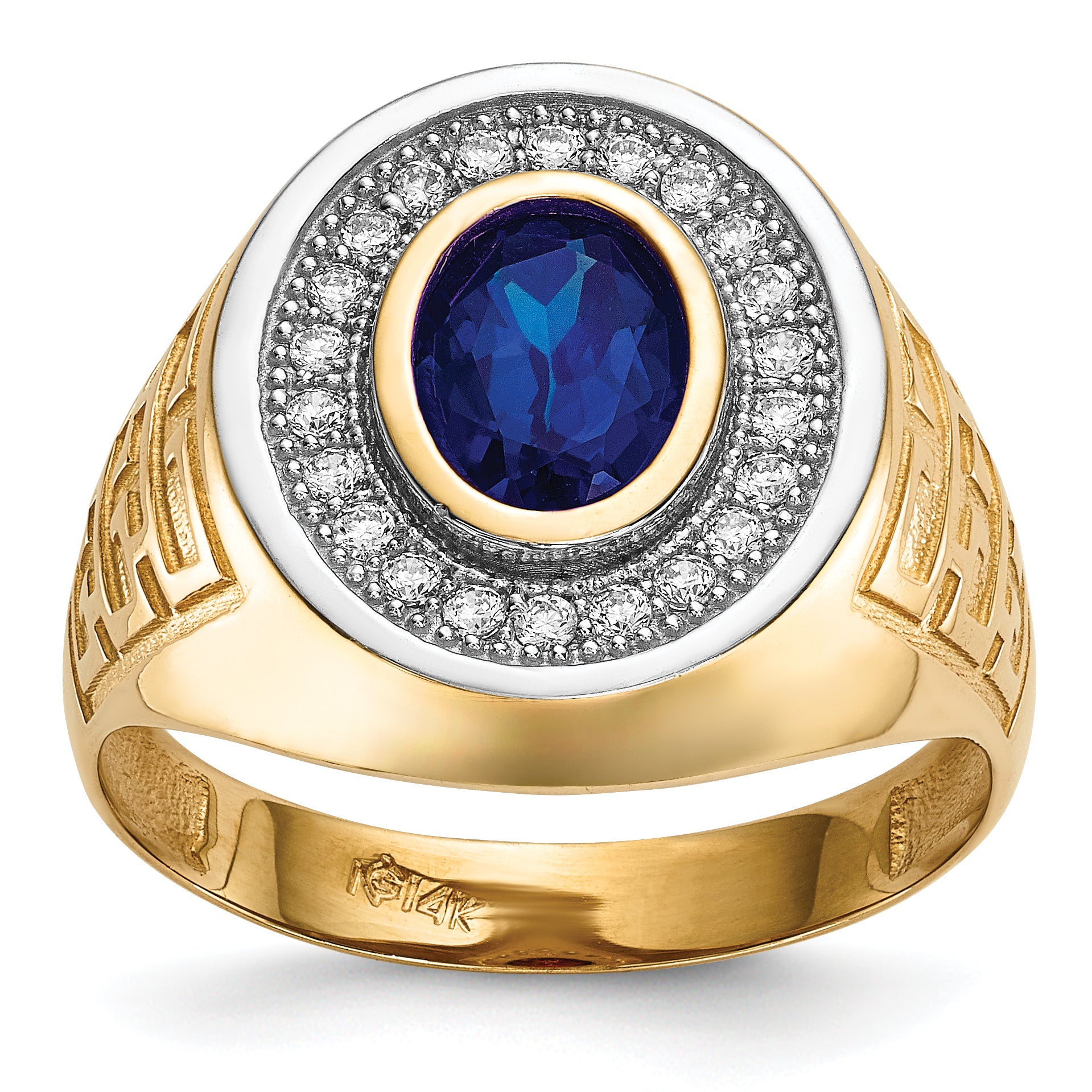 14k w/ Rhodium CZ & Oval Blue CZ Mens Ring Main image