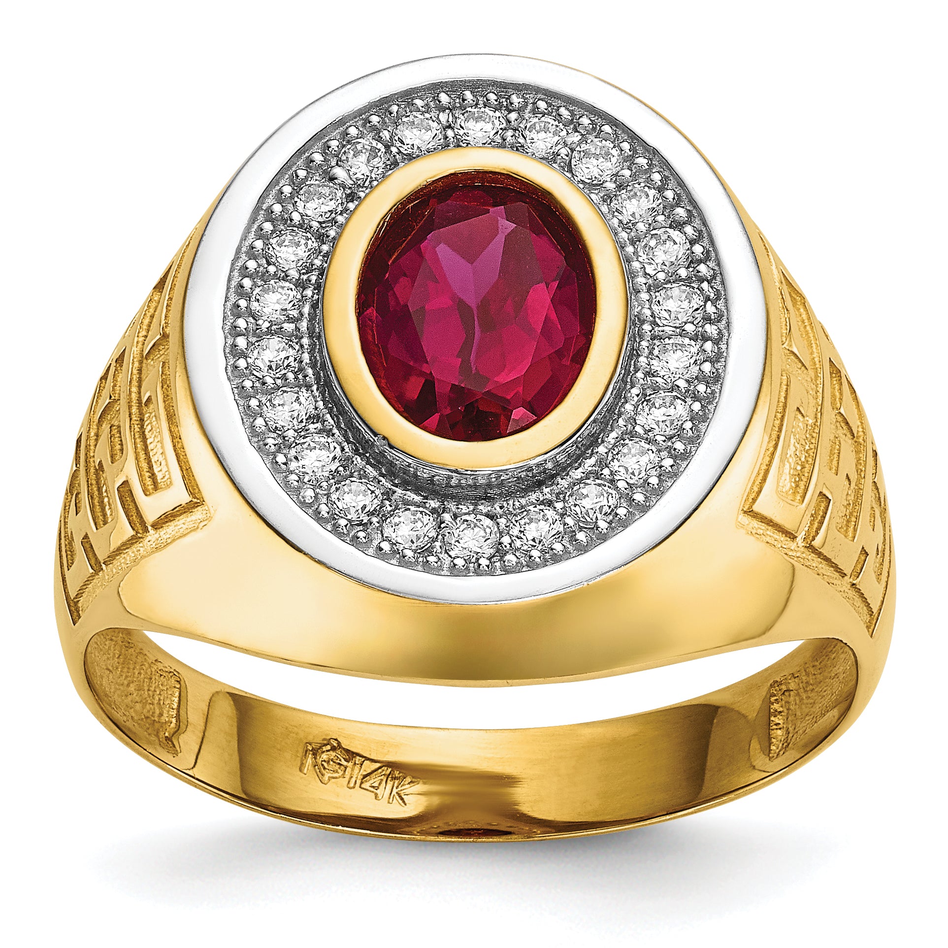 14k w/ Rhodium CZ & Oval Red CZ Mens Ring Main image