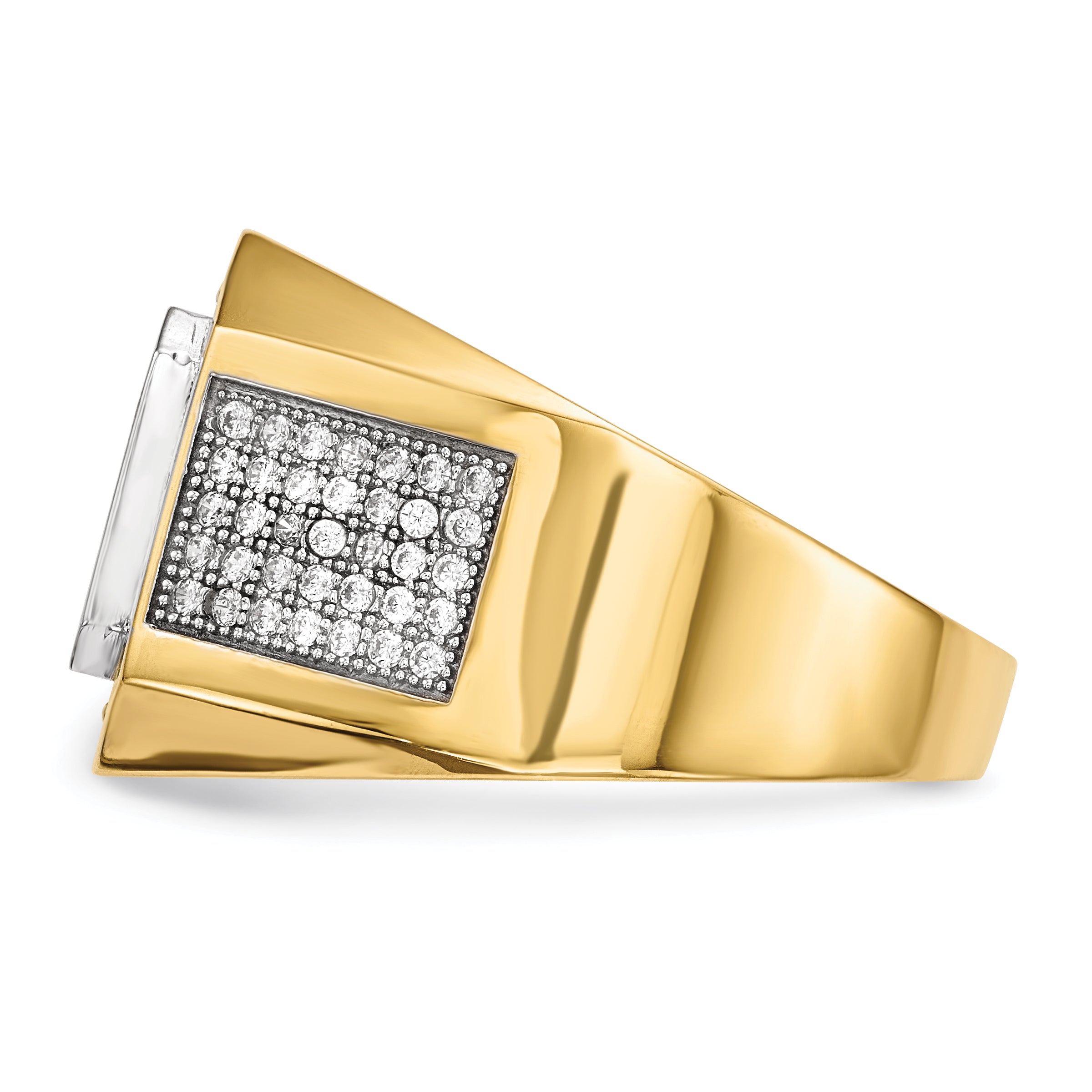 14k w/ Rhodium CZ & Emerald-cut Blue CZ Mens Ring Secondary image