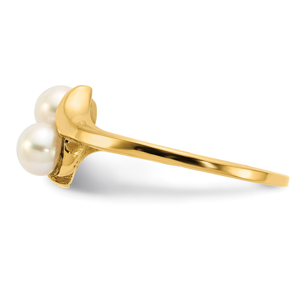 14K 4-5mm White Button Freshwater Cultured 2 Pearl Ring
