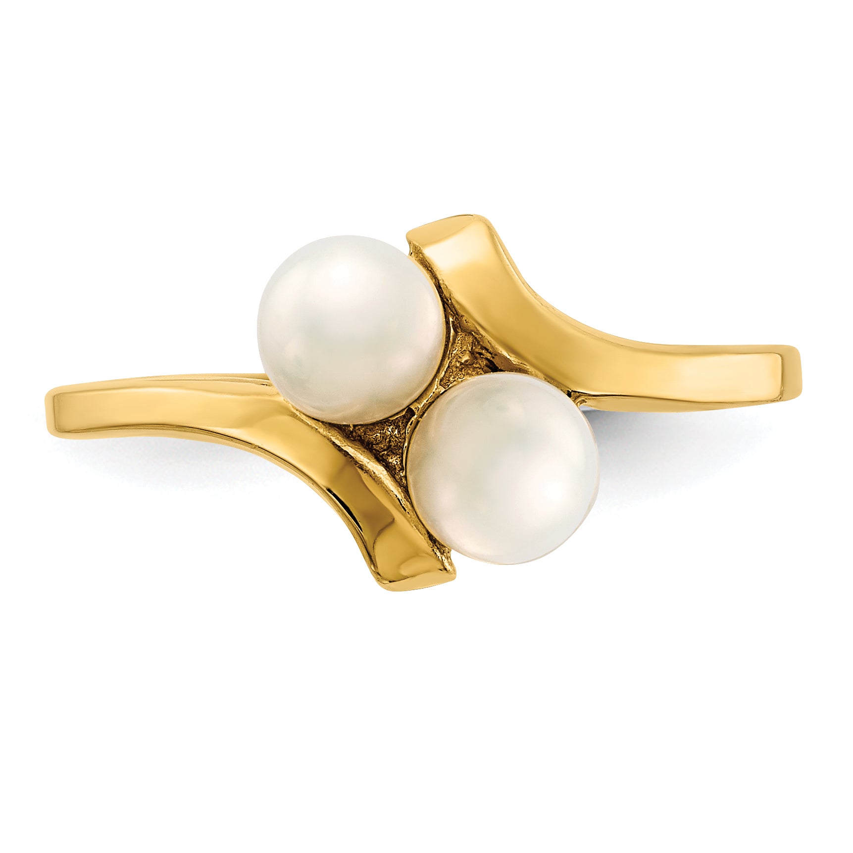 14K 4-5mm White Button Freshwater Cultured 2 Pearl Ring