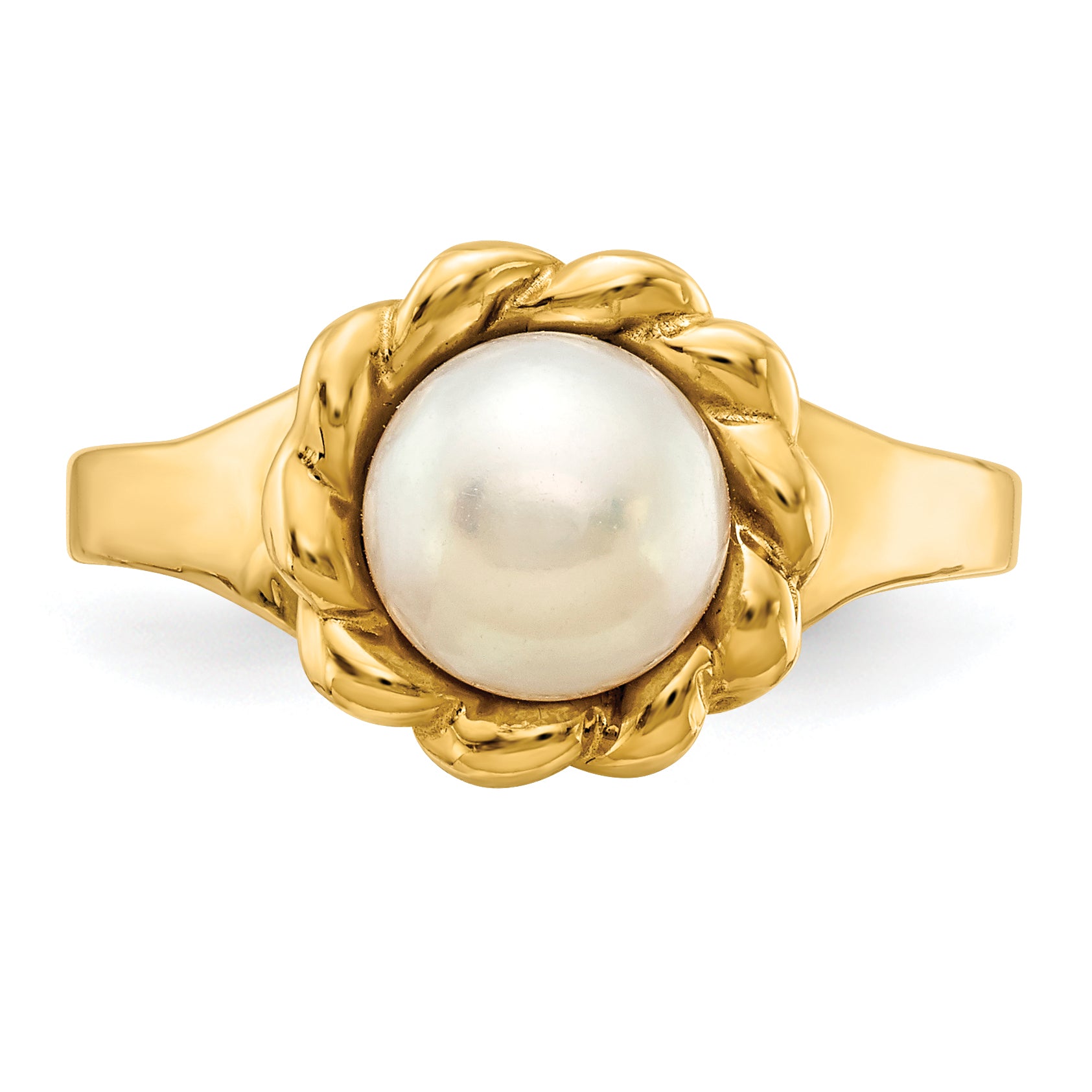 14K 6-7mm White Button Freshwater Cultured Pearl Ring