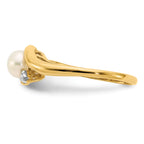 14k 5-6mm White Button Freshwater Cultured Pearl and .04 Carat Diamond Ring