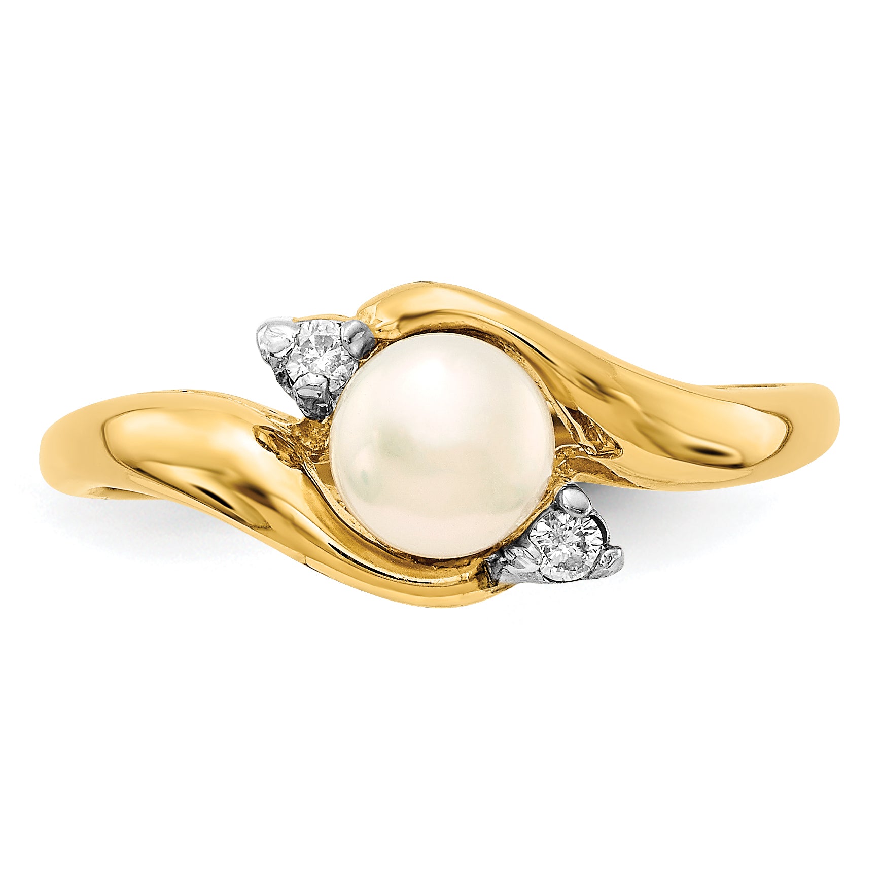 14k 5-6mm White Button Freshwater Cultured Pearl and .04 Carat Diamond Ring