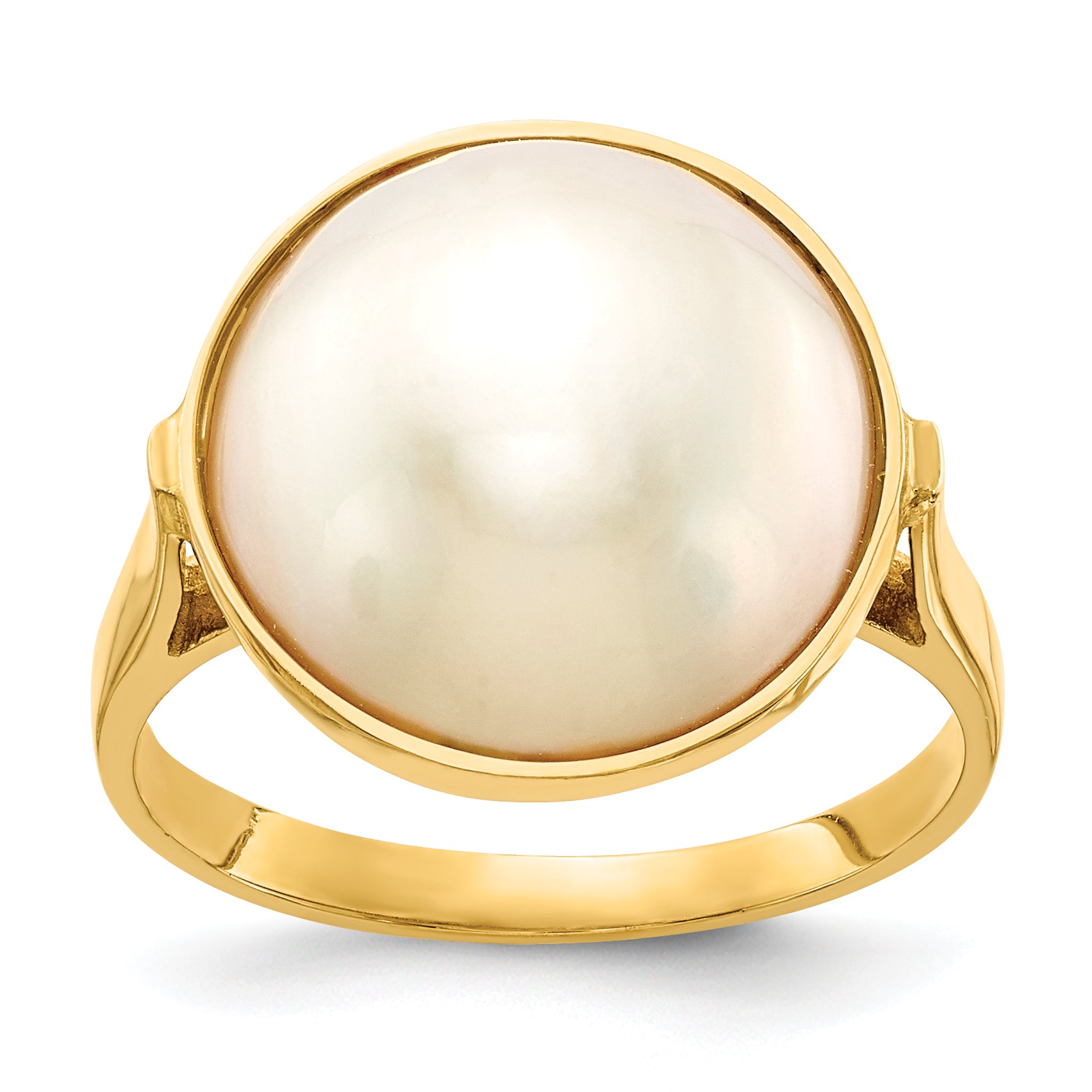 14k 13-14mm White Akoya Mabe Saltwater Cultured Pearl Ring Main image