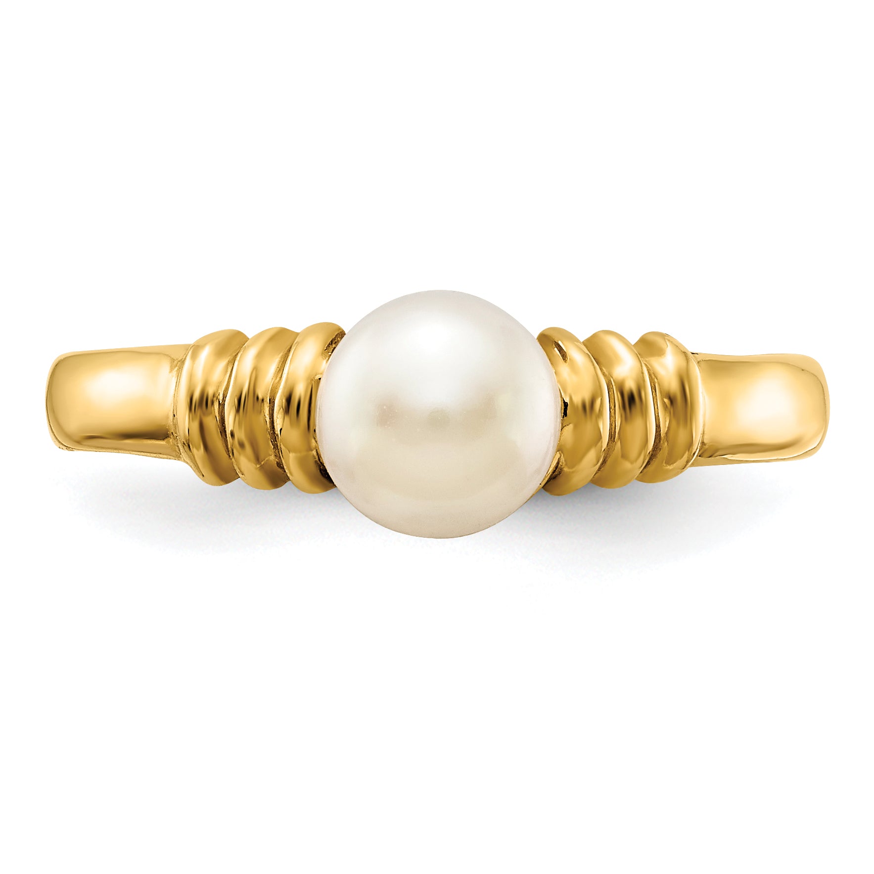 14K 5-6mm White Button Freshwater Cultured Pearl Ring