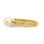 14K 7-8mm Round White Freshwater Cultured Pearl Brushed Ring