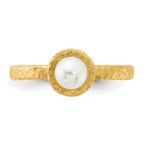 14K Brushed & Hammered 5-6mm Rnd Wht Freshwater Cultured Pearl Ring