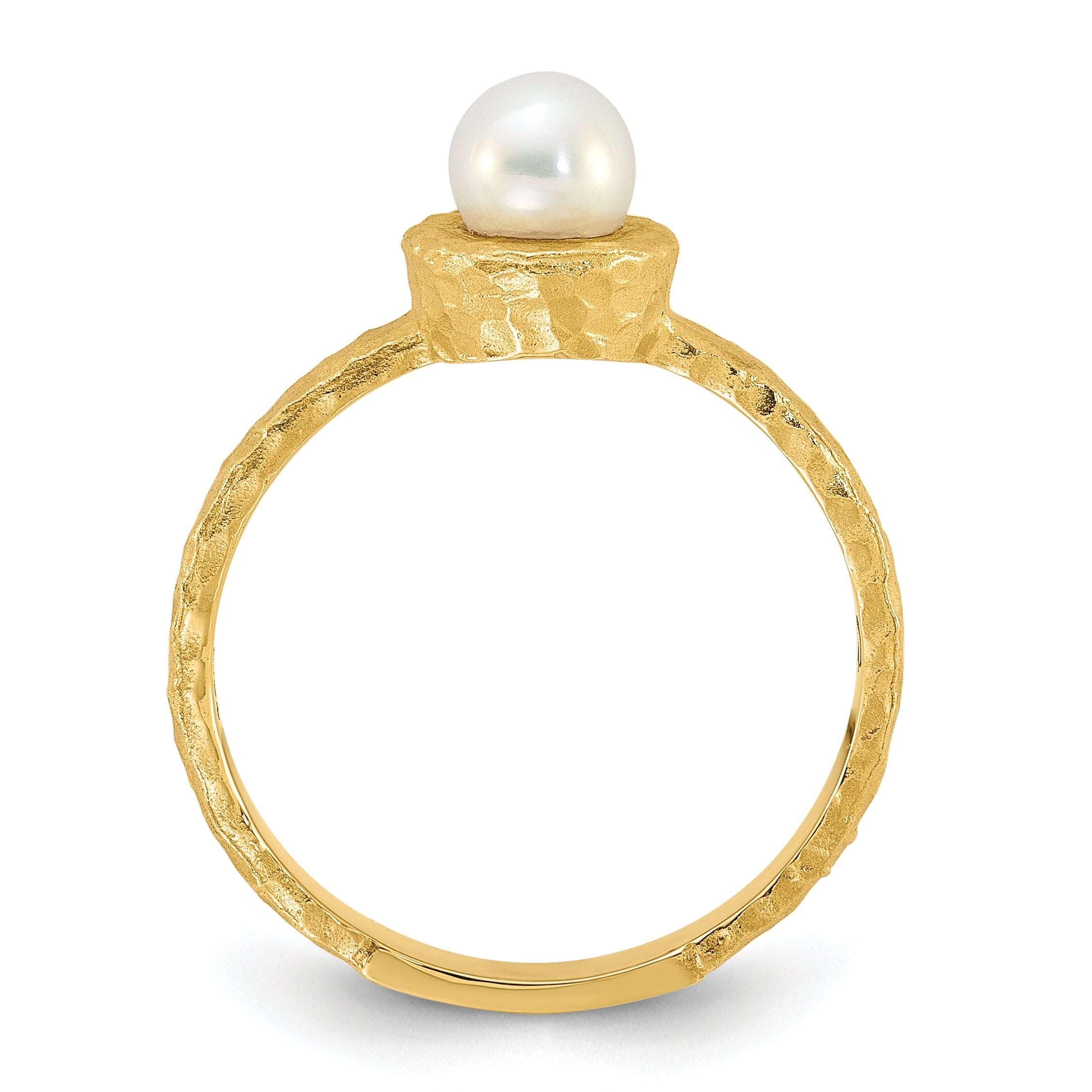 14K Brushed & Hammered 5-6mm Rnd Wht Freshwater Cultured Pearl Ring Secondary image