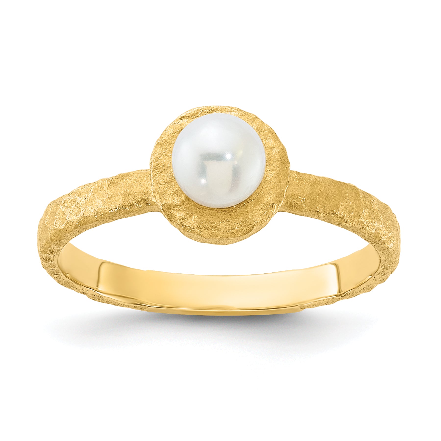 14K Brushed & Hammered 5-6mm Rnd Wht Freshwater Cultured Pearl Ring Main image