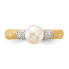14K Textured 6-7mm Round White FWC Pearl and .09ct Diamond Ring