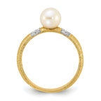 14K Textured 6-7mm Round White FWC Pearl and .09ct Diamond Ring