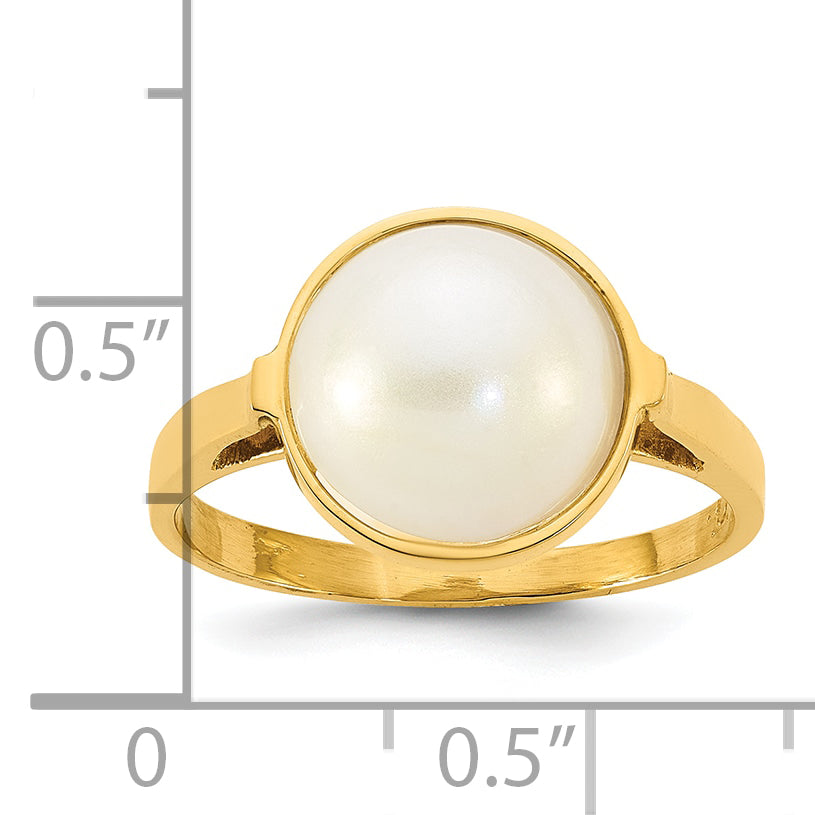 14k Polished 10-11mm White Saltwater Cultured Mabe Pearl Size 7 Ring